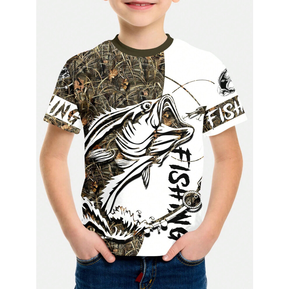 (XCTLC241127AI, 7-8Y ) Fishing T-shirt for a Boy Clothes Tops 2025 Children's Clothing Boys Kids T-shirts Short Sleeve 2024 Top Boy's Child Outdoor Tee