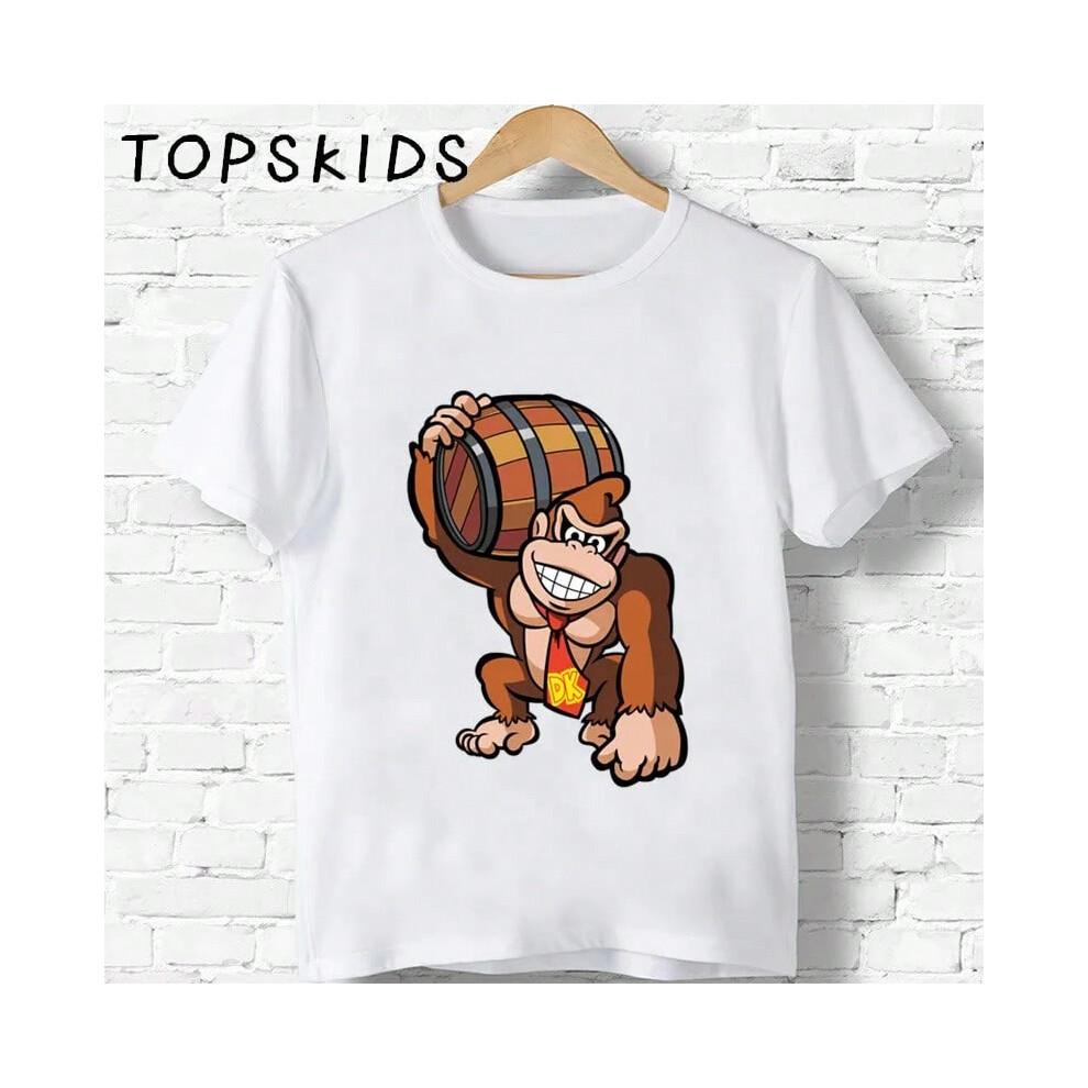 (ooo5221-F, 9T) Hot Sale Children Donkey Kong Country Print Cartoon T-shirts Boys Girls Funny Monkey Baby Tops Kids Summer Short Sleeve T shirt