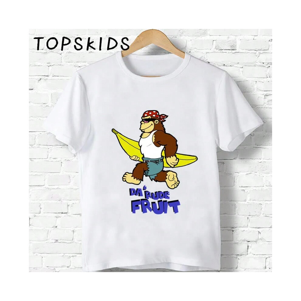 (ooo5221-D, 3T) Hot Sale Children Donkey Kong Country Print Cartoon T-shirts Boys Girls Funny Monkey Baby Tops Kids Summer Short Sleeve T shirt