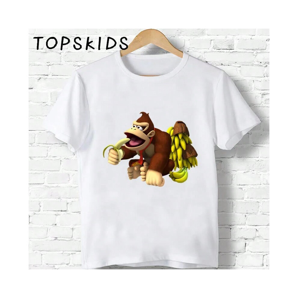 (ooo5221-L, 7T) Hot Sale Children Donkey Kong Country Print Cartoon T-shirts Boys Girls Funny Monkey Baby Tops Kids Summer Short Sleeve T shirt