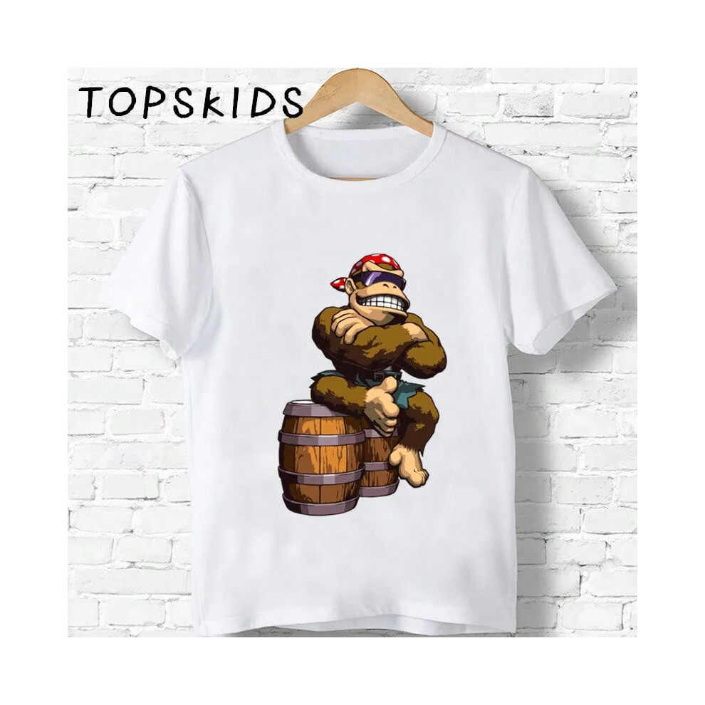 (ooo5221-Q, 9T) Hot Sale Children Donkey Kong Country Print Cartoon T-shirts Boys Girls Funny Monkey Baby Tops Kids Summer Short Sleeve T shirt
