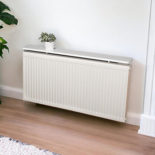 (White, 60cm) Rounded-edge Floating Radiator Shelf with Included Brackets, No Need for Drilling