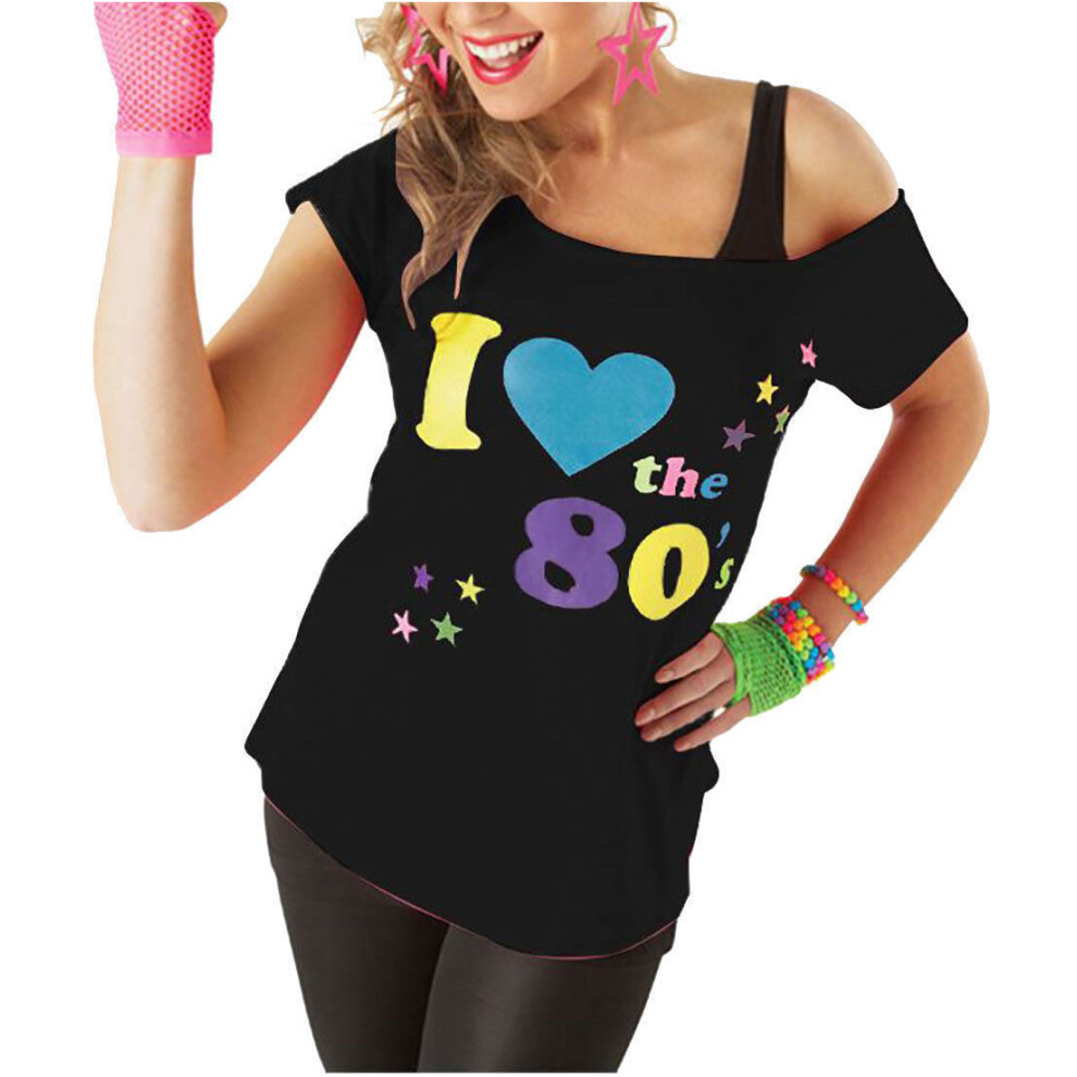 (Black,10)T shirt femme j'aime les années 80 manches courtes femme rétro pop star top tees