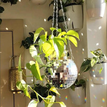 (Silver, 25cm) Disco Ball Planter,Mirror Ball Hanging Planters,Hanging Plant Basket Flower Pot for Garden Decoration,Durable Disco Ball Hanging Pot,Summer Essential
