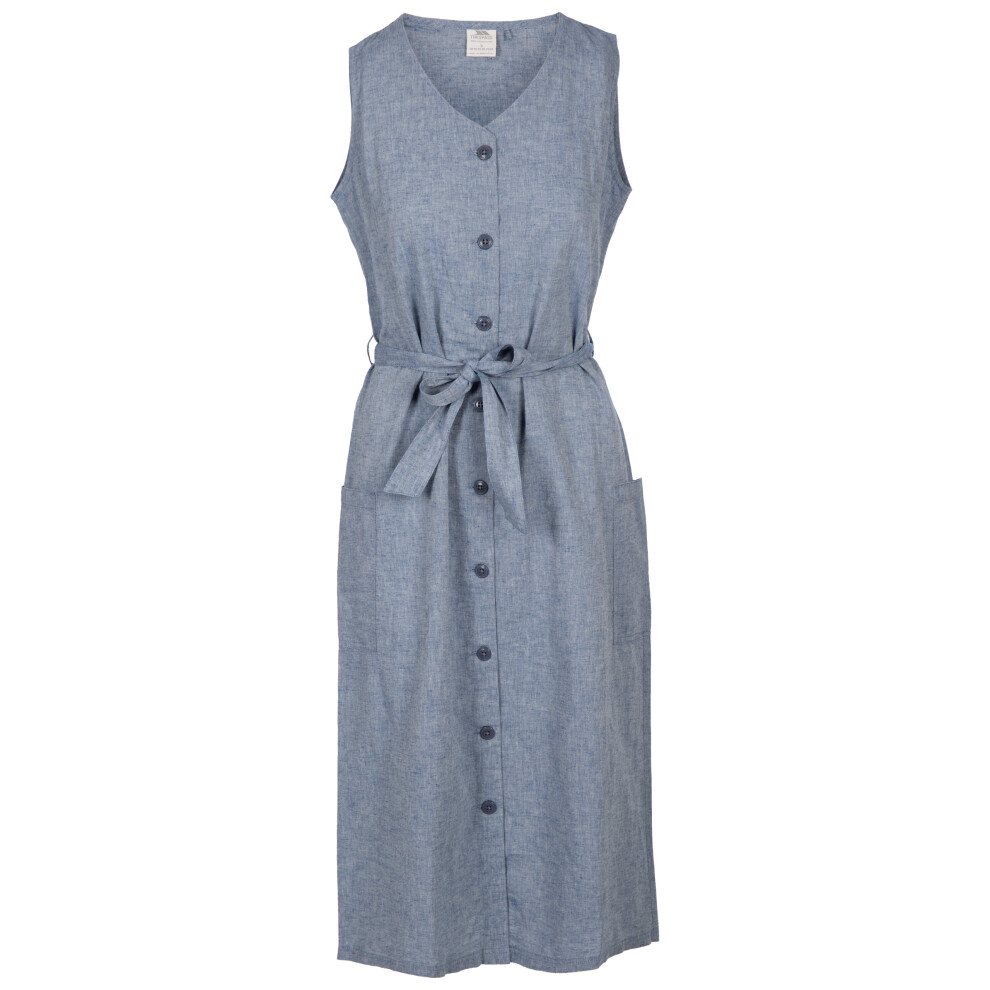 (12, Navy Chambray) Trespass Womens V-Neck Dress Sleeveless Carol