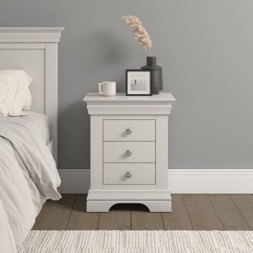 Seconique Bordeaux 3 Drawer Bedside Pebble Grey Fully Assembled 1