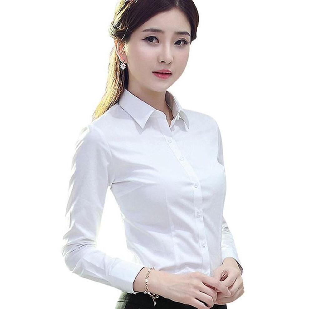 (2XL, white) Women's Long-Sleeve White Formal Shirt - Spring/Autumn Business Wear