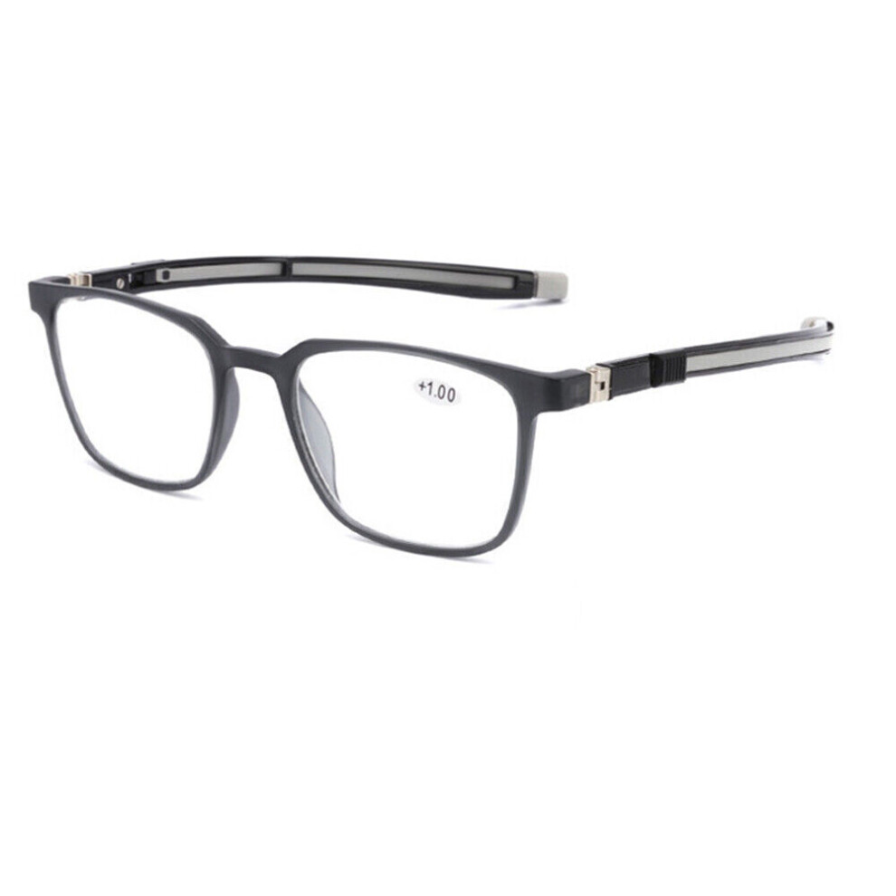 (Gray, +1.0) Mens Womens Telescopic Neck Hanging Reading Glasses +1.0 ~ +4.0