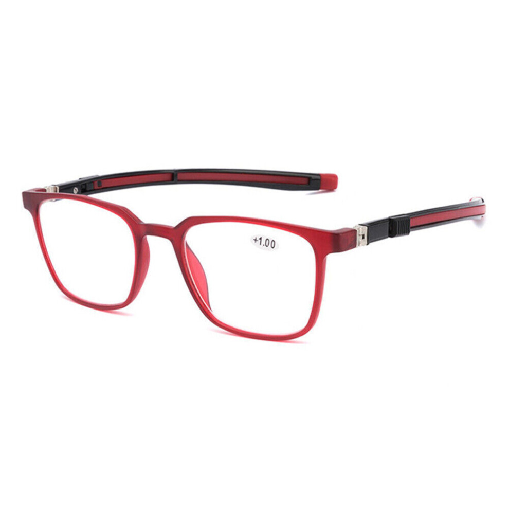 (Red, +2.0) Mens Womens Telescopic Neck Hanging Reading Glasses +1.0 ~ +4.0