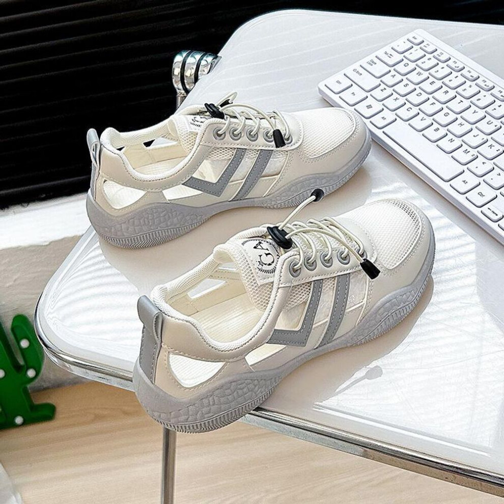 (as the picture, 40) Women's Summer Breathable Platform Sneakers Comfortable Lace-Up Running Shoes Hollow Out PU Leather Walking Shoes Non-Slip Tennis Sneakers for Women