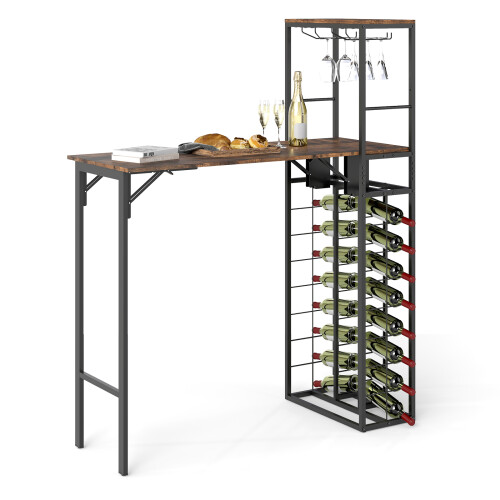 Costway Bar Table Tall Kitchen Island With Folding Tabletop And Bottle Holders