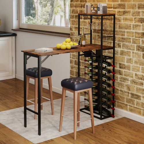 Costway Bar Table Tall Kitchen Island With Folding Tabletop And Bottle Holders 2