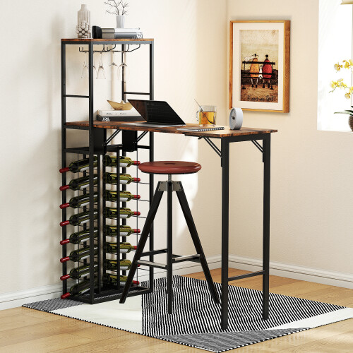 Costway Bar Table Tall Kitchen Island With Folding Tabletop And Bottle Holders 1