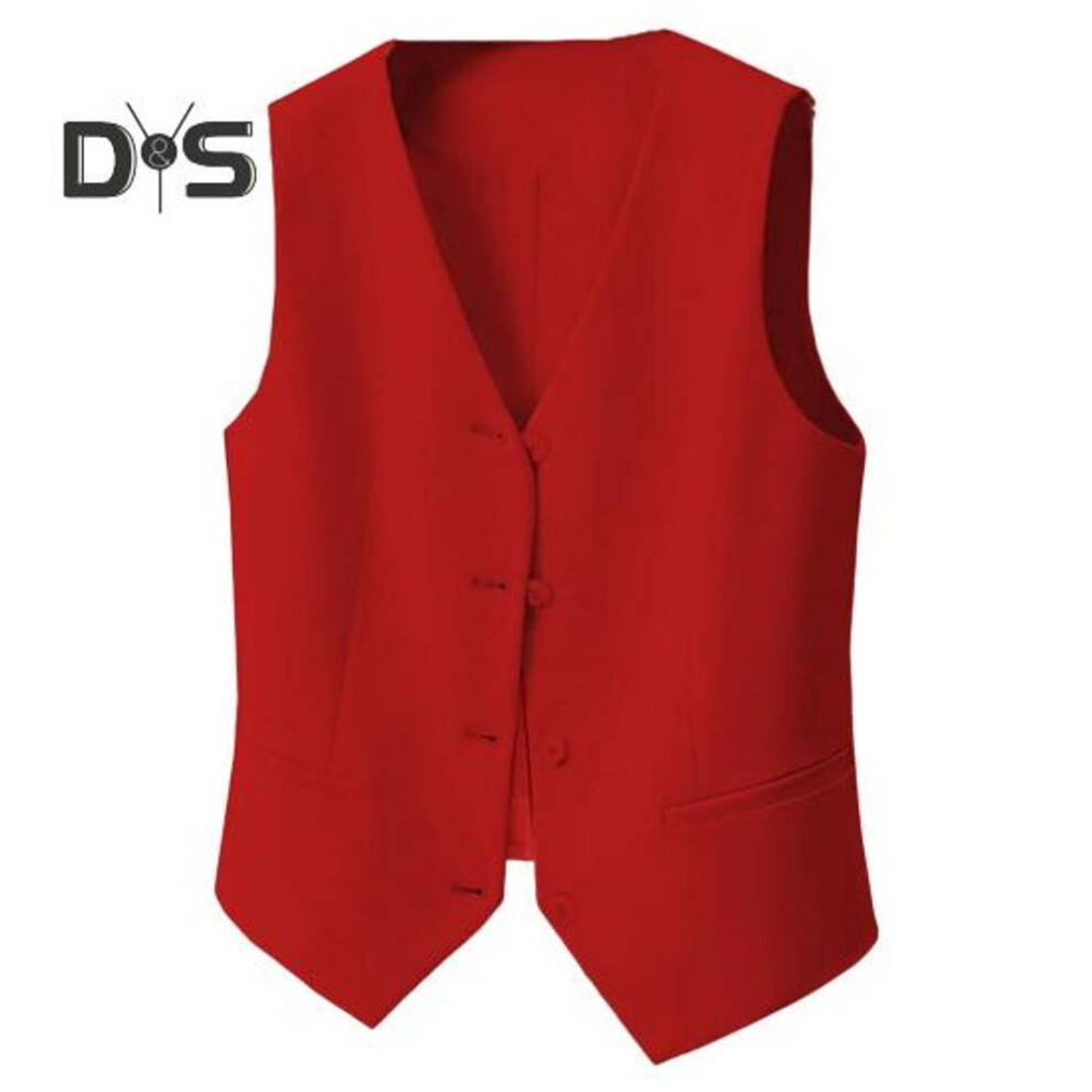 (red, XL) Women Vest Single-breasted Solid Color Sleeveless V Neck Slim Fit Formal Business Style Cardigan Retro Office Wedding Banquet Waistcoat