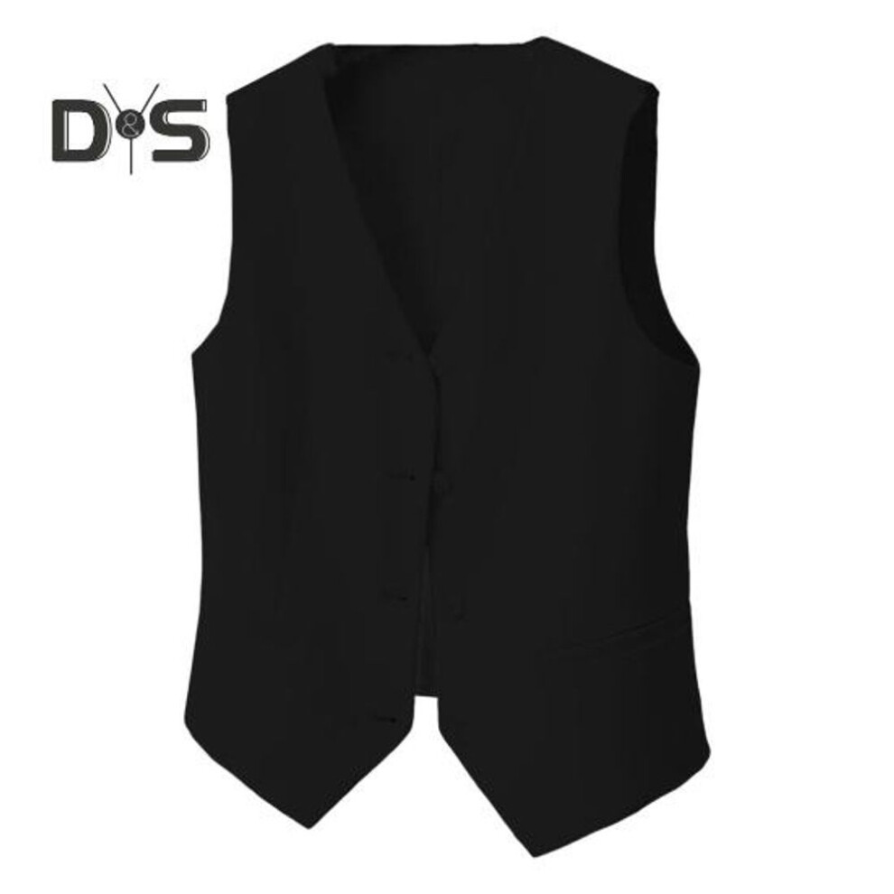 (black, 2XL) Women Vest Single-breasted Solid Color Sleeveless V Neck Slim Fit Formal Business Style Cardigan Retro Office Wedding Banquet Waistcoat