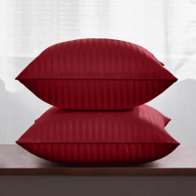 (Stripe Pillow Cover 2-Pack Pillowcase, Burgundy/Red) Stripe Duvet Cover Set Fitted Sheet & Pillowcase