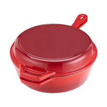 Garden Sanctuary 2 in 1 Porcelain Enamel Cast Iron Pot Frying Pan, Red