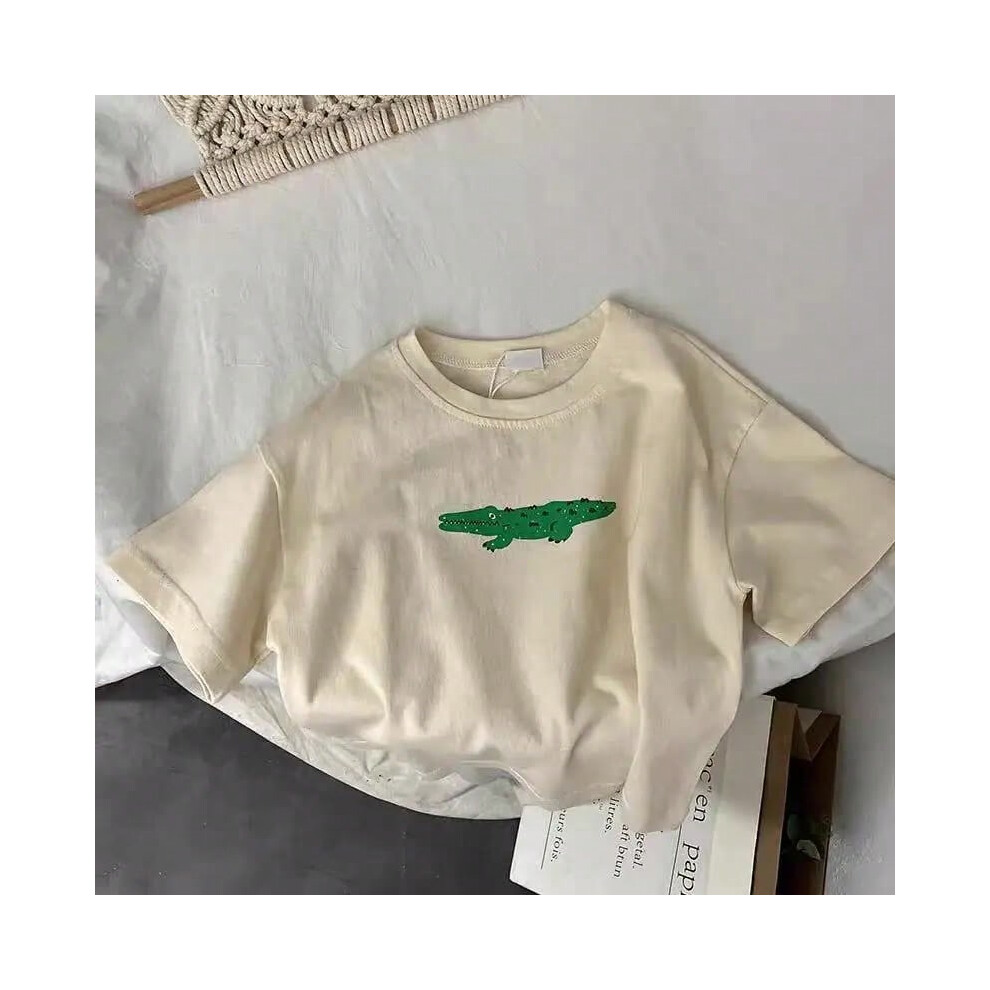(beige, 18M) Animal Pattern Baby Boys Girls Short Sleeve Tops Kids Tees Summer Clothing Loose Fashion Trendy Children's Wear T-shirt O-neck