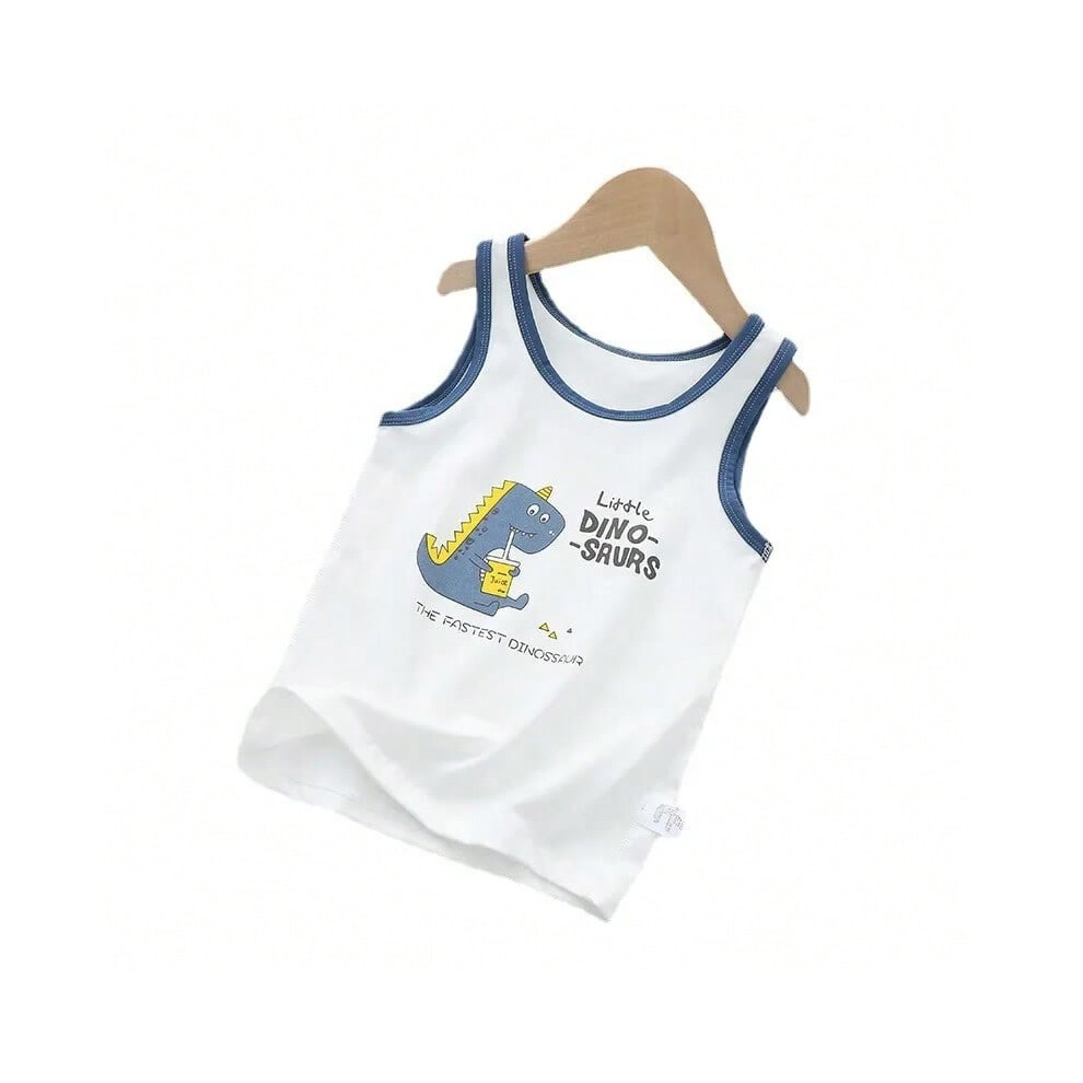 (Cola Dinosaur, 110(4-5 years)) 1pc Summer Kids Tops Clothes Cartoon Sleeveless Tank Breathable Cotton Children T-shirt Vest Top Clothing Outfit Boys 2-9 Years