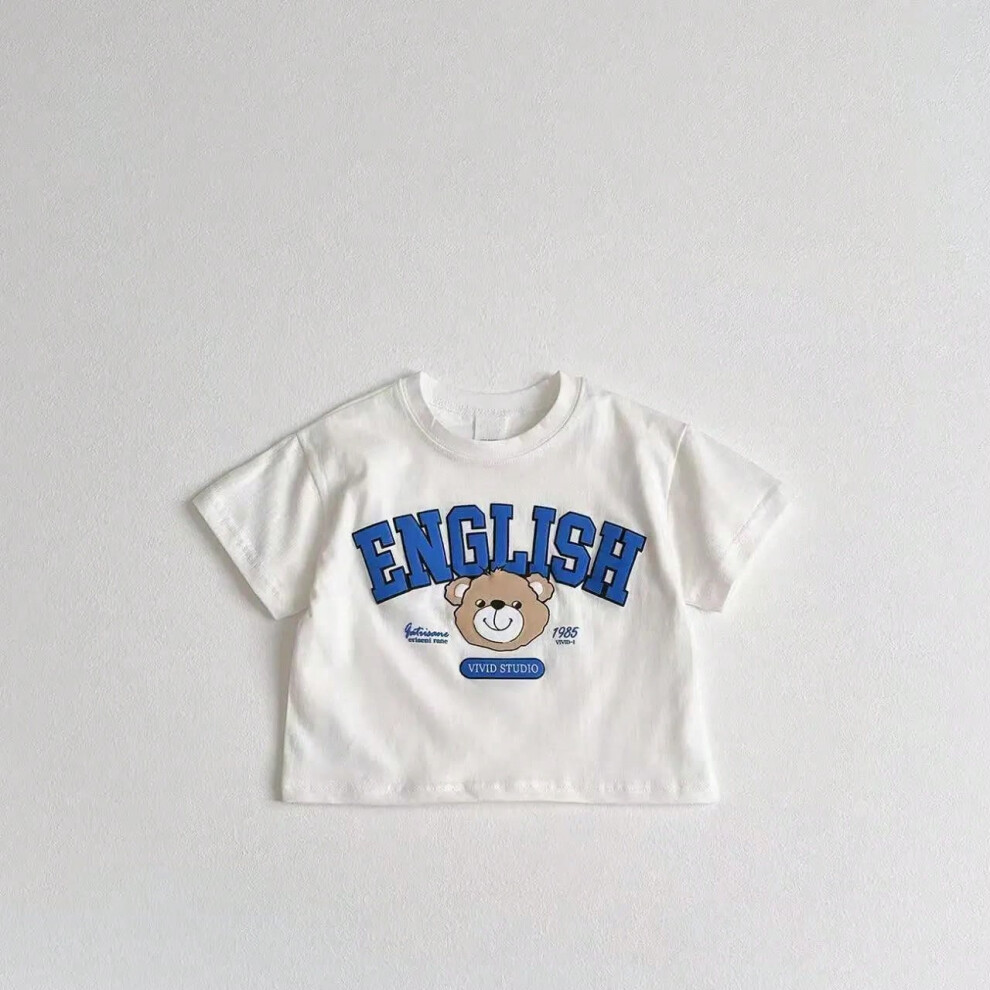 (P1, 5T) Printed Bear Cute Baby Boys T-shirt 2025 New Summer Clothes Cartoon Fashion Children Tshirts Crew Neck Loose Casual Kids Tees