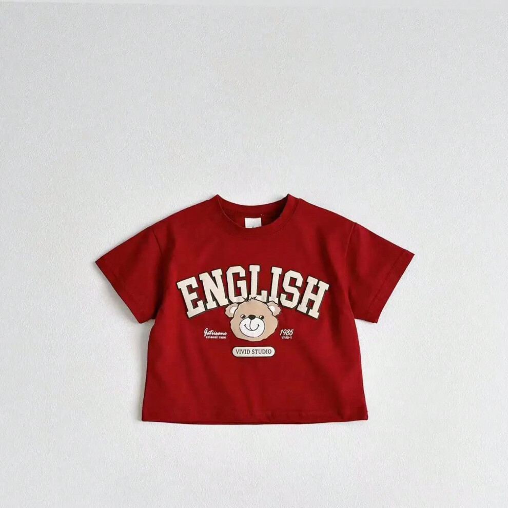 (P2, 4T) Printed Bear Cute Baby Boys T-shirt 2025 New Summer Clothes Cartoon Fashion Children Tshirts Crew Neck Loose Casual Kids Tees