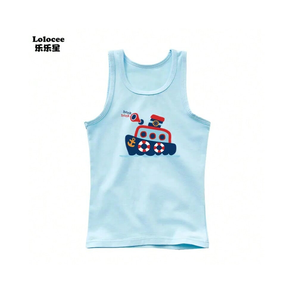 (Blue 1, 12T) Baby Boy Boat Ship Print Sleeveless T Shirt Children Cotton Tank Tops Kids Vest Children Summer Clothes