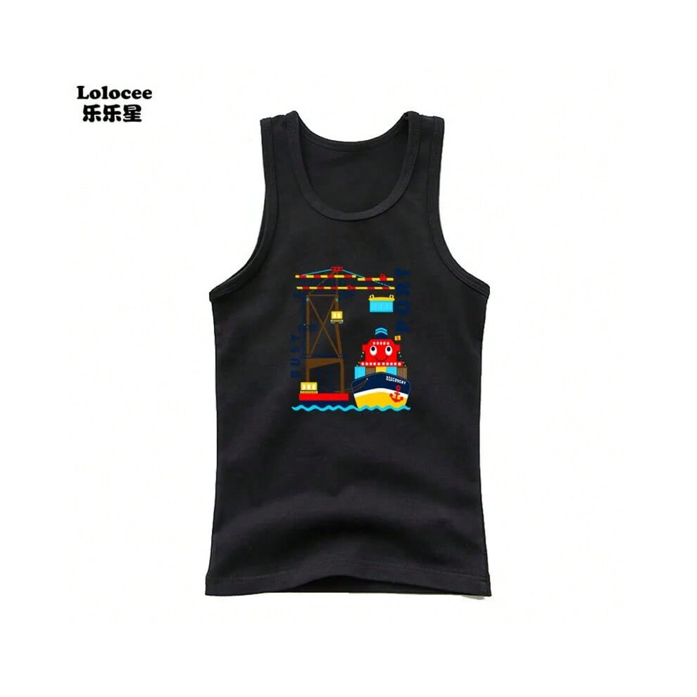 (Black 2, 14T) Baby Boy Boat Ship Print Sleeveless T Shirt Children Cotton Tank Tops Kids Vest Children Summer Clothes