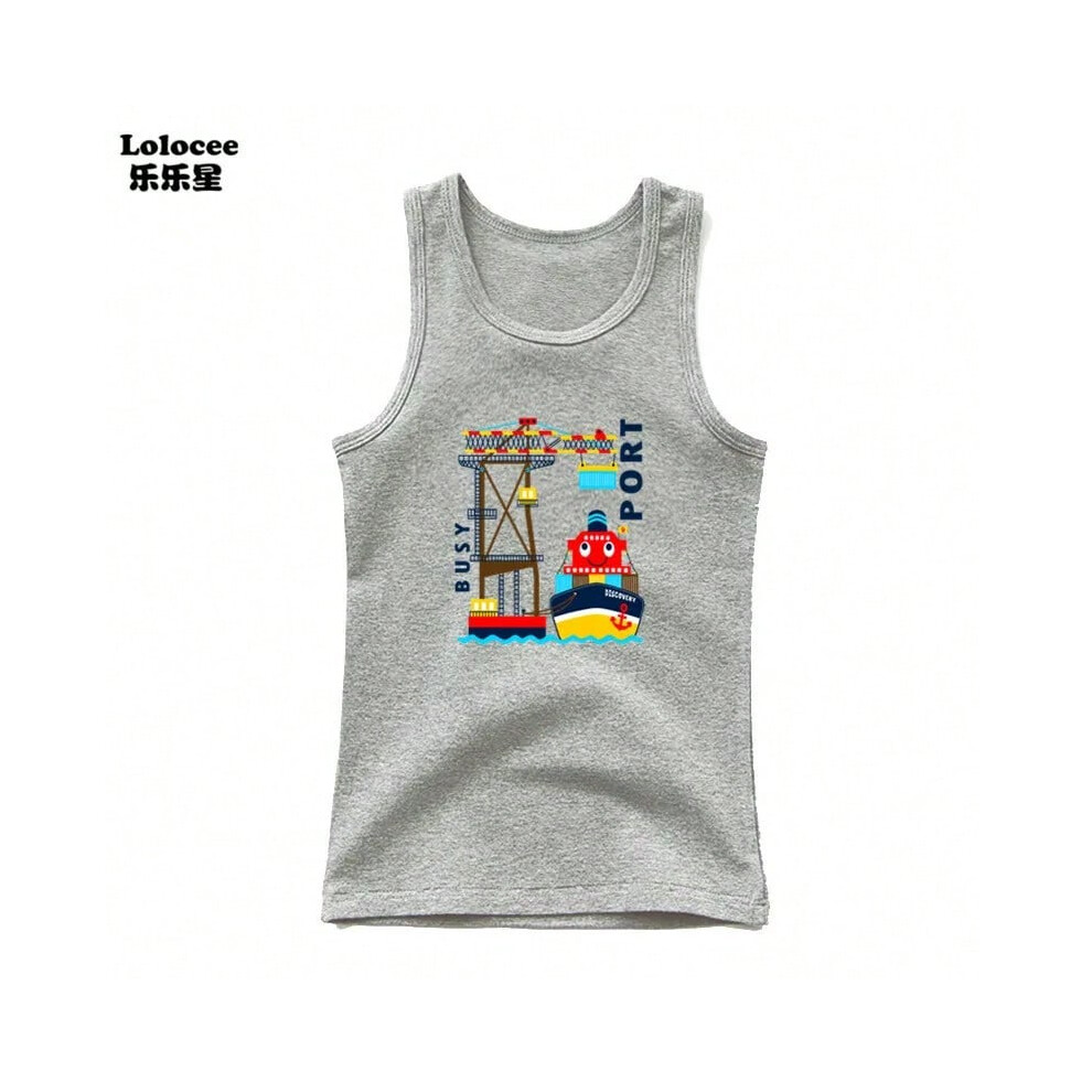 (Grey 2, 3T) Baby Boy Boat Ship Print Sleeveless T Shirt Children Cotton Tank Tops Kids Vest Children Summer Clothes
