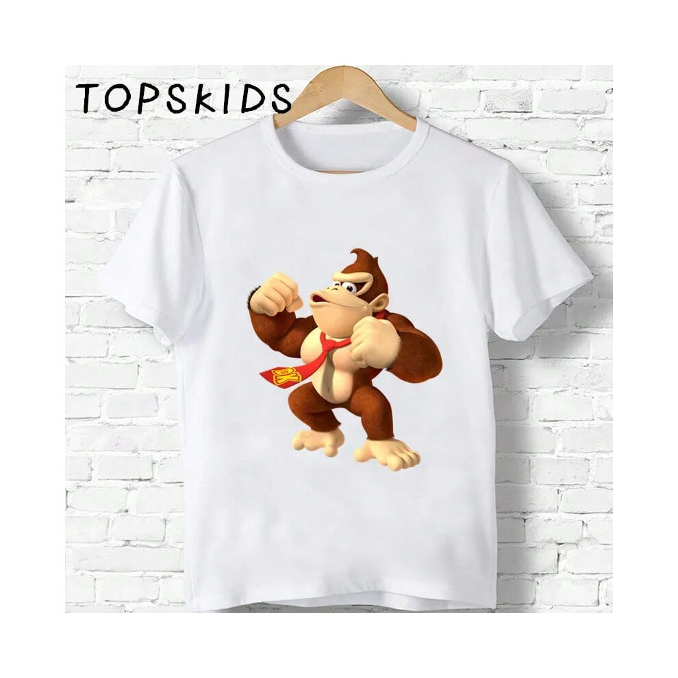 (ooo5221-O, 7T) Hot Sale Children Donkey Kong Country Print Cartoon T-shirts Boys Girls Funny Monkey Baby Tops Kids Summer Short Sleeve T shirt