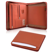 (As show, One size) Zippered Padfolio A4 PU Leather Portfolio Organizer for Interview Resume Document Planner Agenda Sch