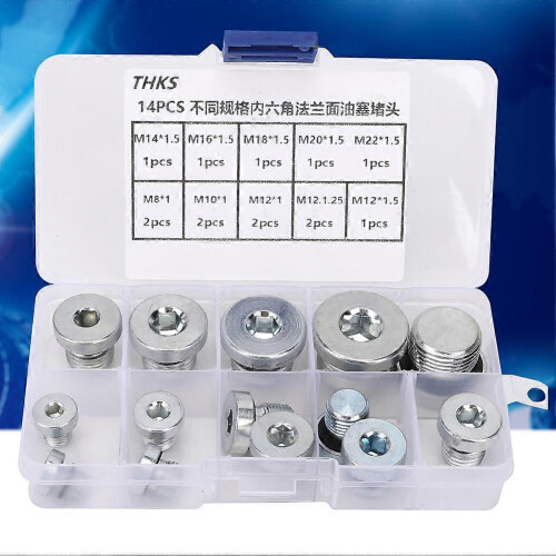 (As show, One size) 14 Pcs Drain Plug Hex Socket Oil Flange Pan Drain Nut for Multiple Purpose 2