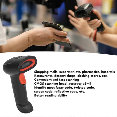 (As show, One size) Wireless Barcode Scanner USB 2.4G and Bluetooth 1D Code Reader for Supermarket Express Warehouse 1