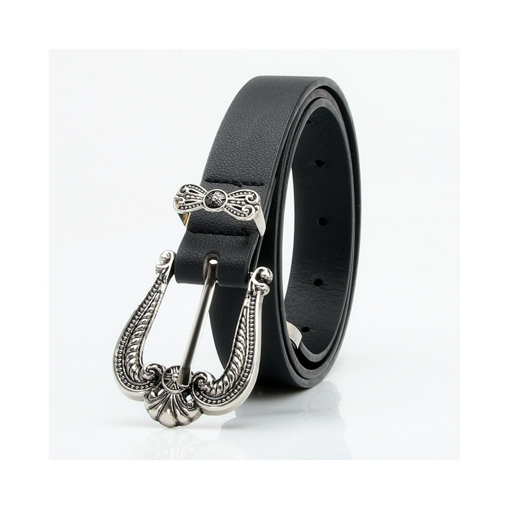 (Black)Ceinture style ancien couronne boucle alliage gaufrée femme vintage denim déco taille