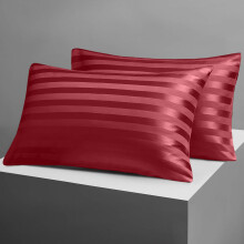 (Stripe Pillowcase Pack of 2 (50 X 75 CM), BURGUNDY) 4 Piece Stripe Duvet Cover Complete Bedding Set With Pillowcases & Fitted Sheet 25cm UK
