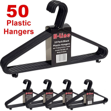 50 x Adult Black Coat Hangers Hanger Coathanger Strong Plastic