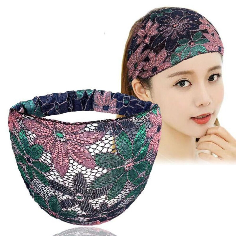 (green,pink) Lace Wide-Edge White Headband: Korean Retro Style, Simple Summer Women's Headdress