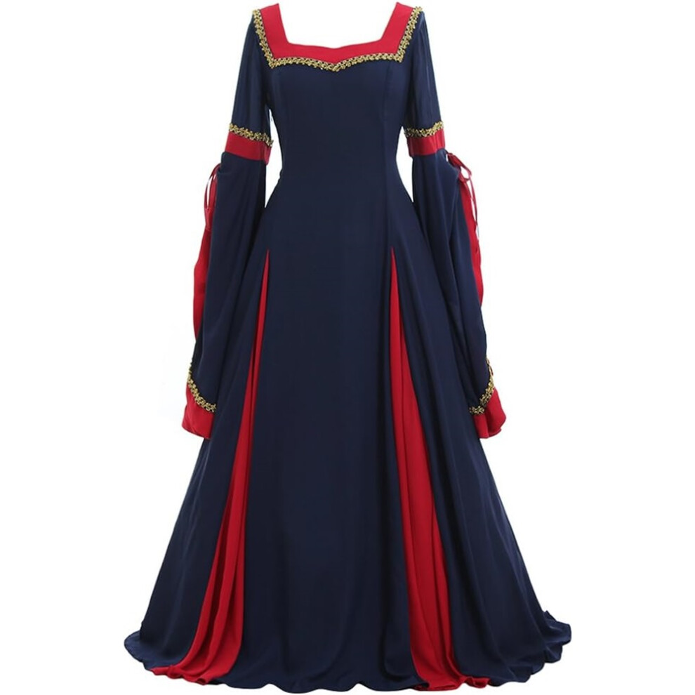 (Dark Blue, 3X-Large) Renaissance Women Medieval Costume Victorian Dresses Pirate Skirt Renaissance Fairy Elf Dress