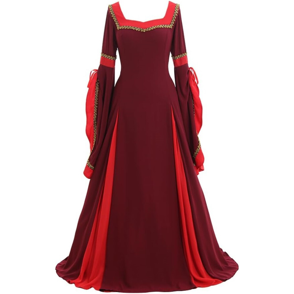 (Red, XX-Large) Renaissance Women Medieval Costume Victorian Dresses Pirate Skirt Renaissance Fairy Elf Dress