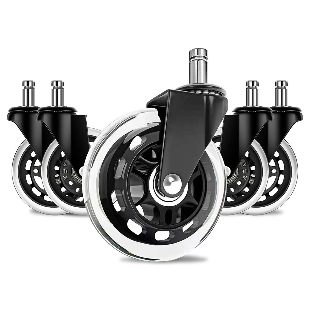(As Show, One Size) Office Chair Wheels Replacement Pu Silent Glide Casters 5Pcs 3Inch Diameter Wide Universal Fit For G 6909775639818