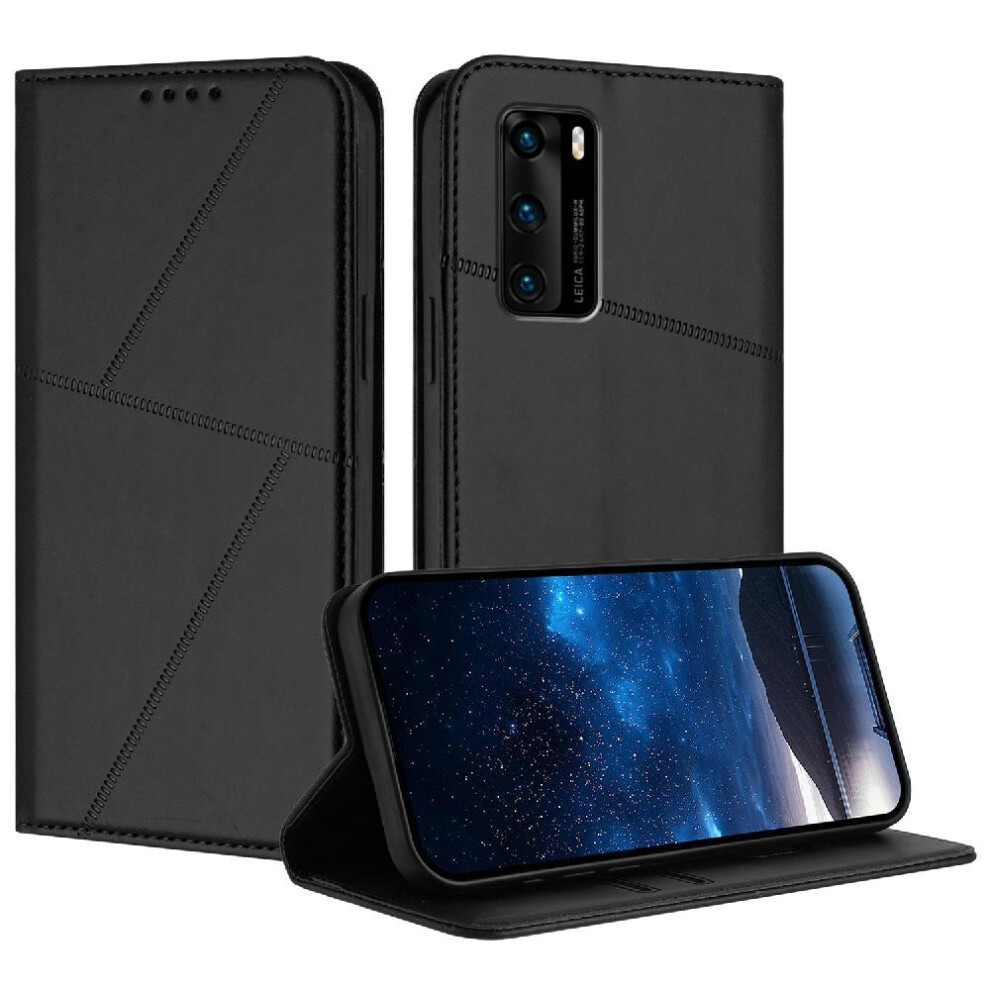 (Black) Case For Huawei P40 Anti-Fingerprint Matte Texture Shockproof Cover With Card Slots And Kickstand Black 764563529445