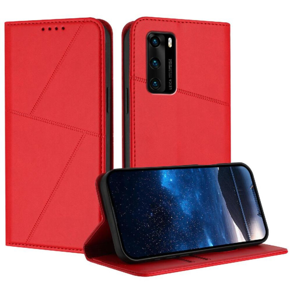 (Red) Case For Huawei P40 Anti-Fingerprint Matte Texture Shockproof Cover With Card Slots And Kickstand Red 764563529407