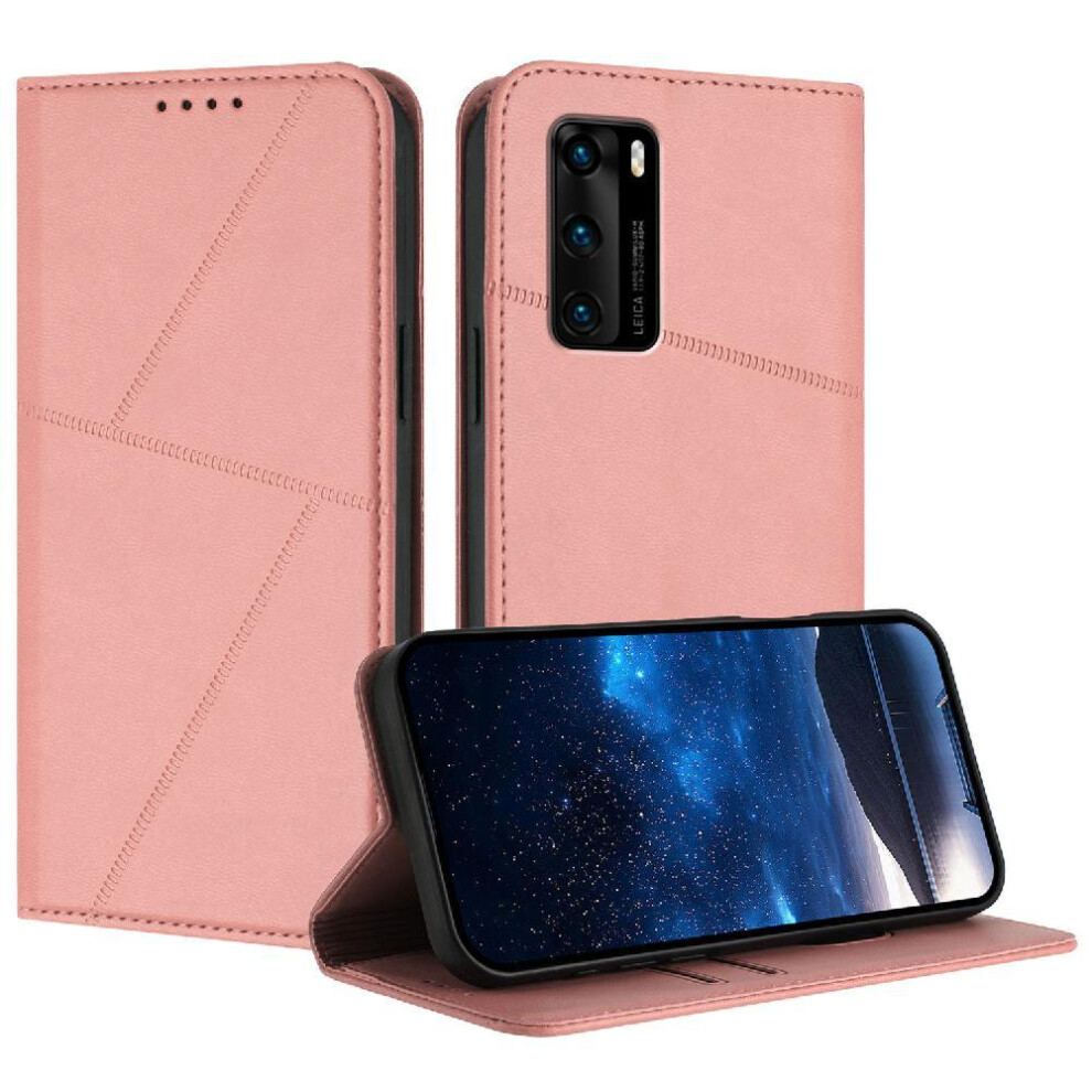 (Pink) Case For Huawei P40 Anti-Fingerprint Matte Texture Shockproof Cover With Card Slots And Kickstand Pink 764563529469