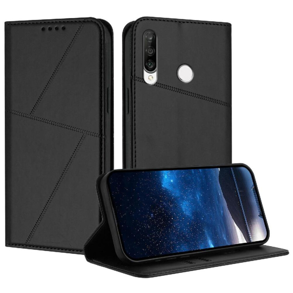 (Black) Case For Huawei P30 Lite Shockproof Cover Anti-Fingerprint Matte Texture With Card Slots And Kickstand Black 764563529605