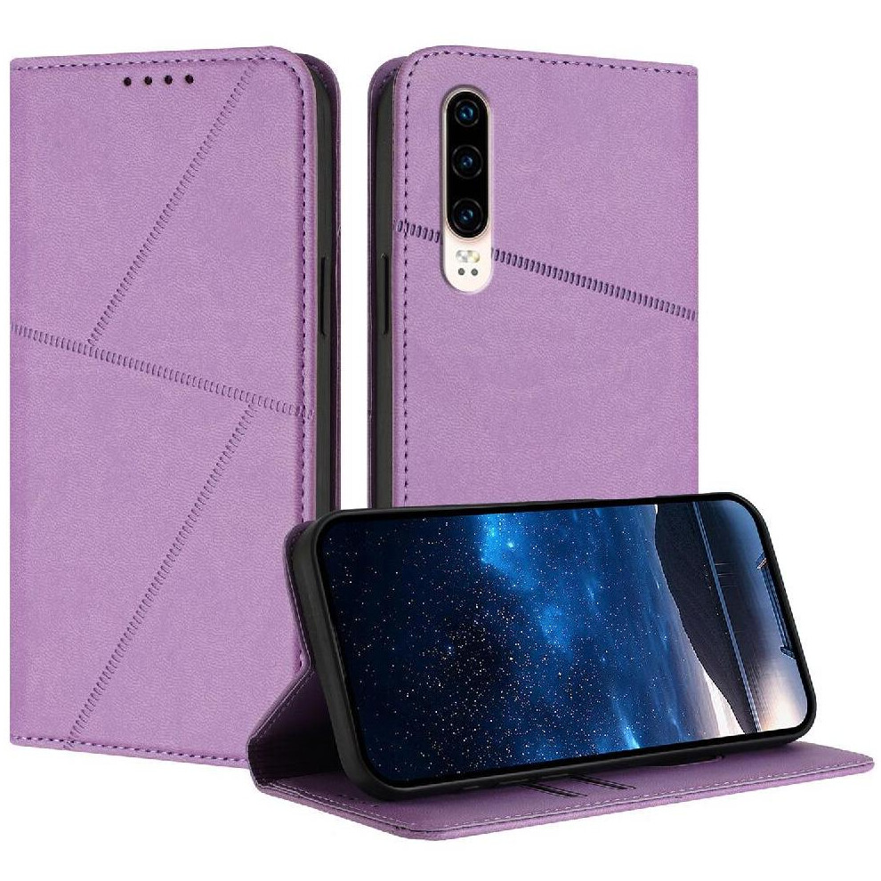 (Purple) Case For Huawei P30 With Card Slots And Kickstand Anti-Fingerprint Matte Texture Shockproof Cover Purple 764563529667