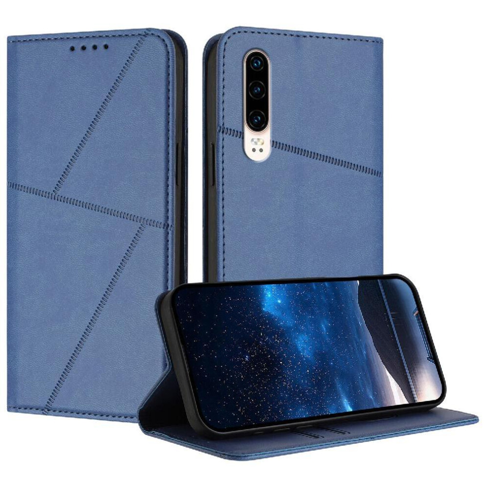 (Blue) Case For Huawei P30 With Card Slots And Kickstand Anti-Fingerprint Matte Texture Shockproof Cover Blue 764563529636