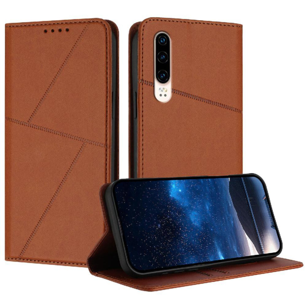 (Brown) Case For Huawei P30 With Card Slots And Kickstand Anti-Fingerprint Matte Texture Shockproof Cover Brown 764563529650