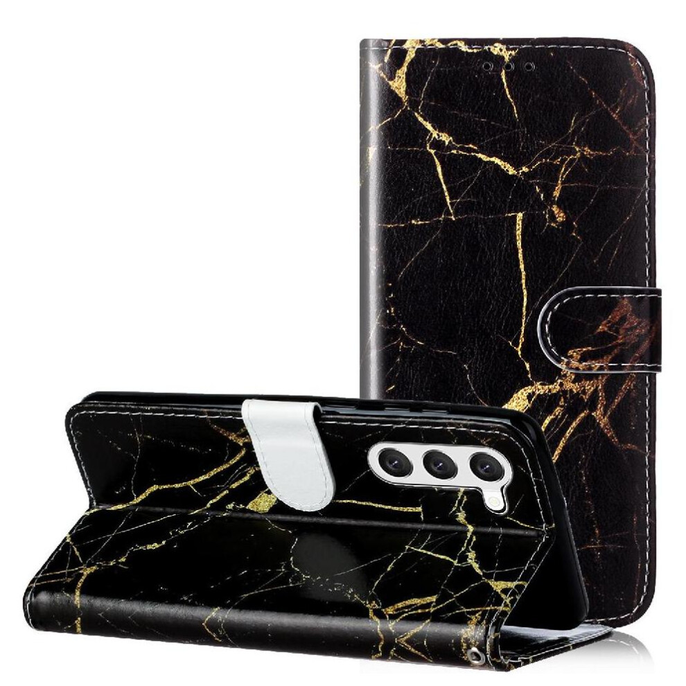 Photos - Case  Flip  for Samsung Galaxy S25 Pu Leather Wallet Full Protection Magnetic Marble Pattern Card Slots Holder(Black)