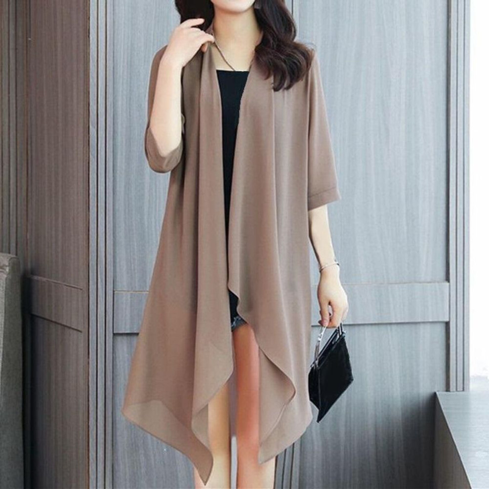 (M, khaki) Summer Sun Protection Clothing Women Chiffon Cardigan Half Sleeve Blouse Shirts Ladies Shawl Female Tops Women Loose Thin Coats