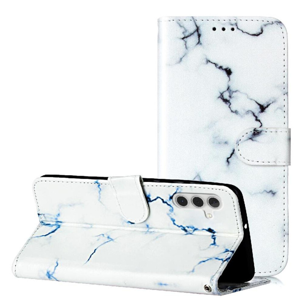 Photos - Case  Flip  for Samsung Galaxy S24 Fe Marble Pattern Pu Leather Wallet Full Protection Card Slots Holder Magnetic(White)