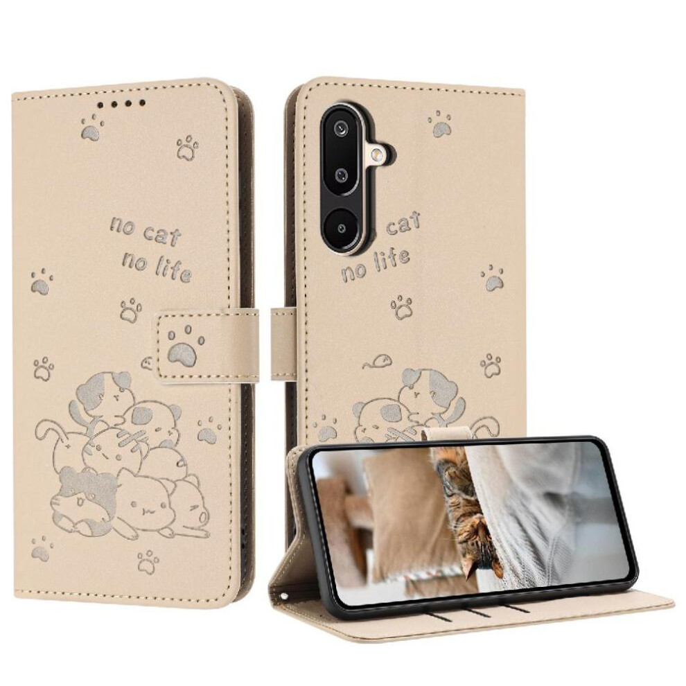 Photos - Case Flip for Samsung Galaxy F16 5g Leather Wallet Cute Cat Pu Leather Card Holder Kickstand(Creamy white )